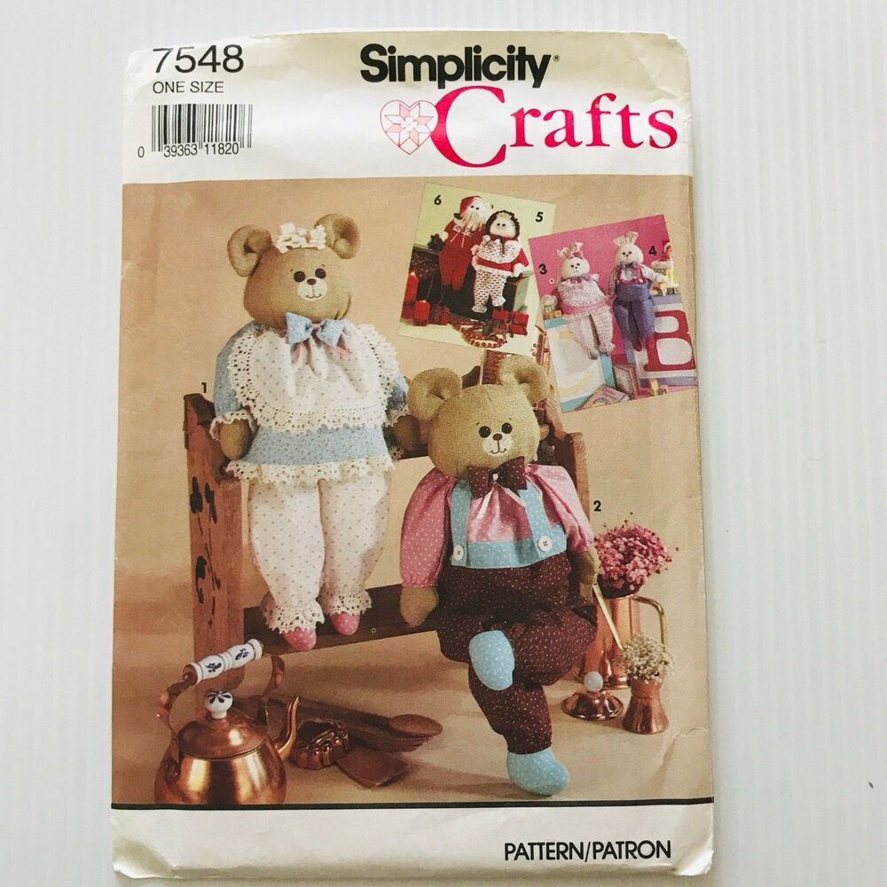 Simplicity Crafts Sewing Pattern 7548 Dressed Animal Doll with Wood Block Body